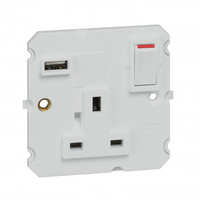 Get Legrand British standard socket outlet with USB Type-A charger Arteor - 13A 250V~ 1 gang single pole switched - soft alu from Malaysia Distributor - vnetwork